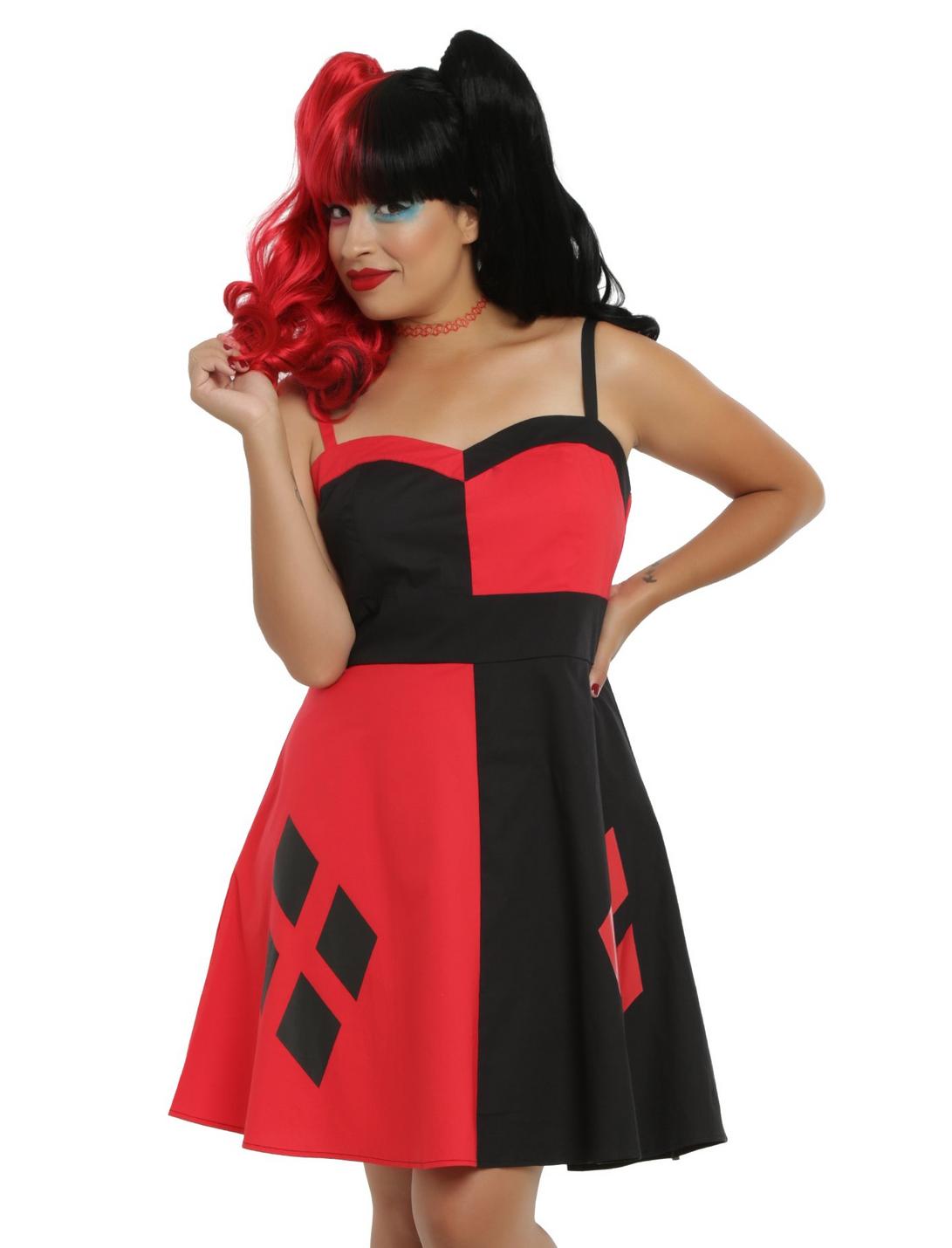 DC Comics Harley Quinn Skater Dress Plus Size, RED, hi-res