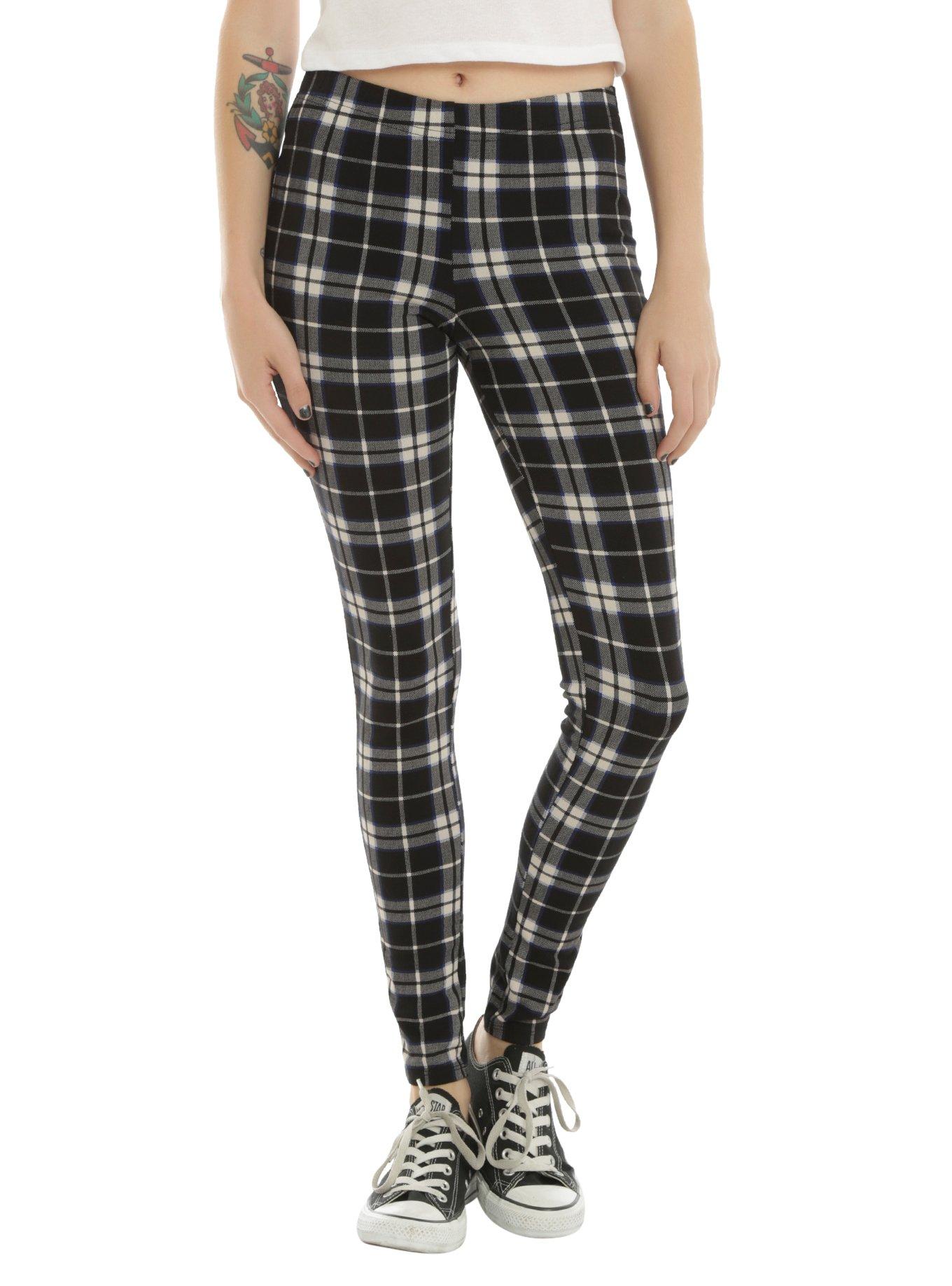 Black & White Plaid Leggings, BLACK, hi-res