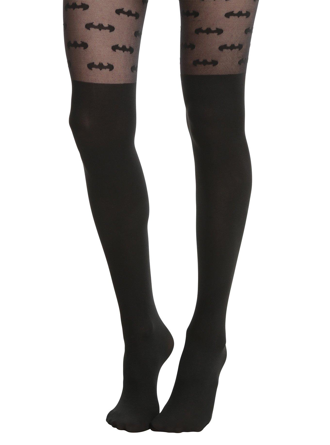 DC Comics Batman Black Faux Thigh High Tights, BLACK, hi-res