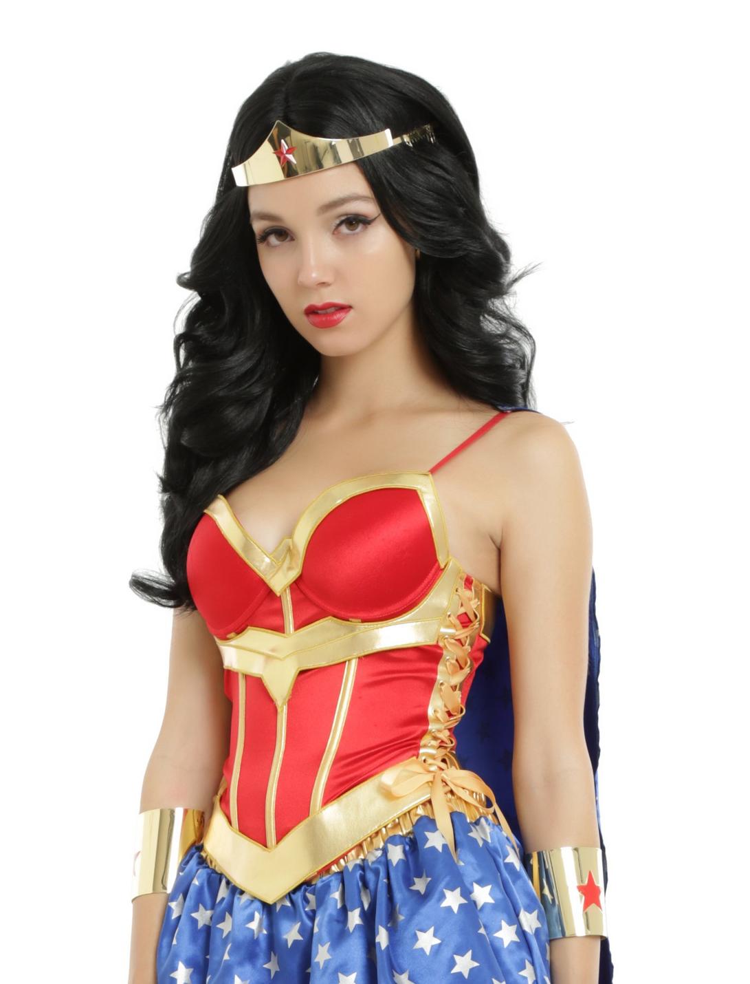 DC Comics Wonder Woman Lace-Up Corset With Detachable Cape, RED, hi-res