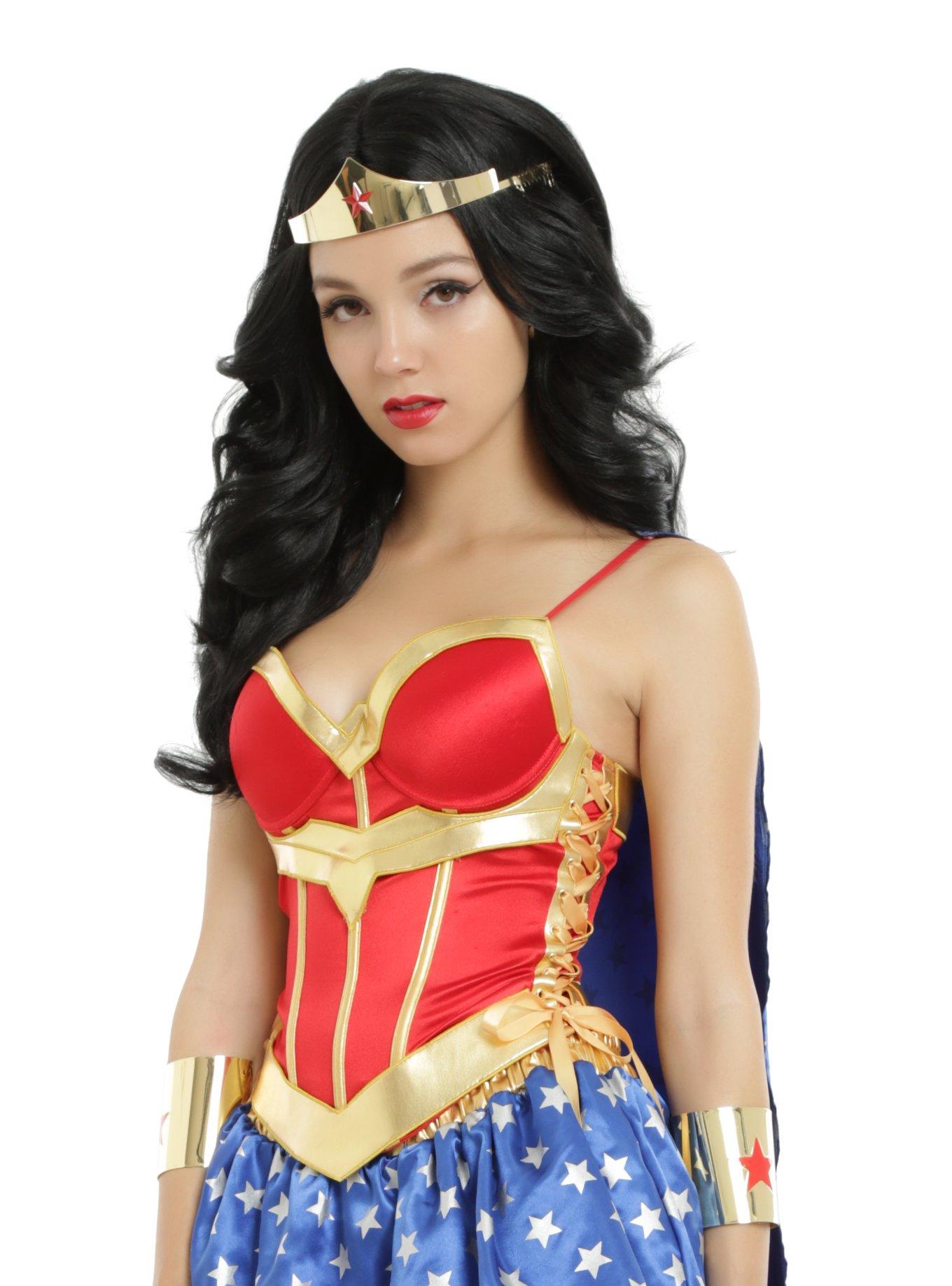 DC Comics Wonder Woman Lace-Up Corset With Detachable Cape, RED, hi-res