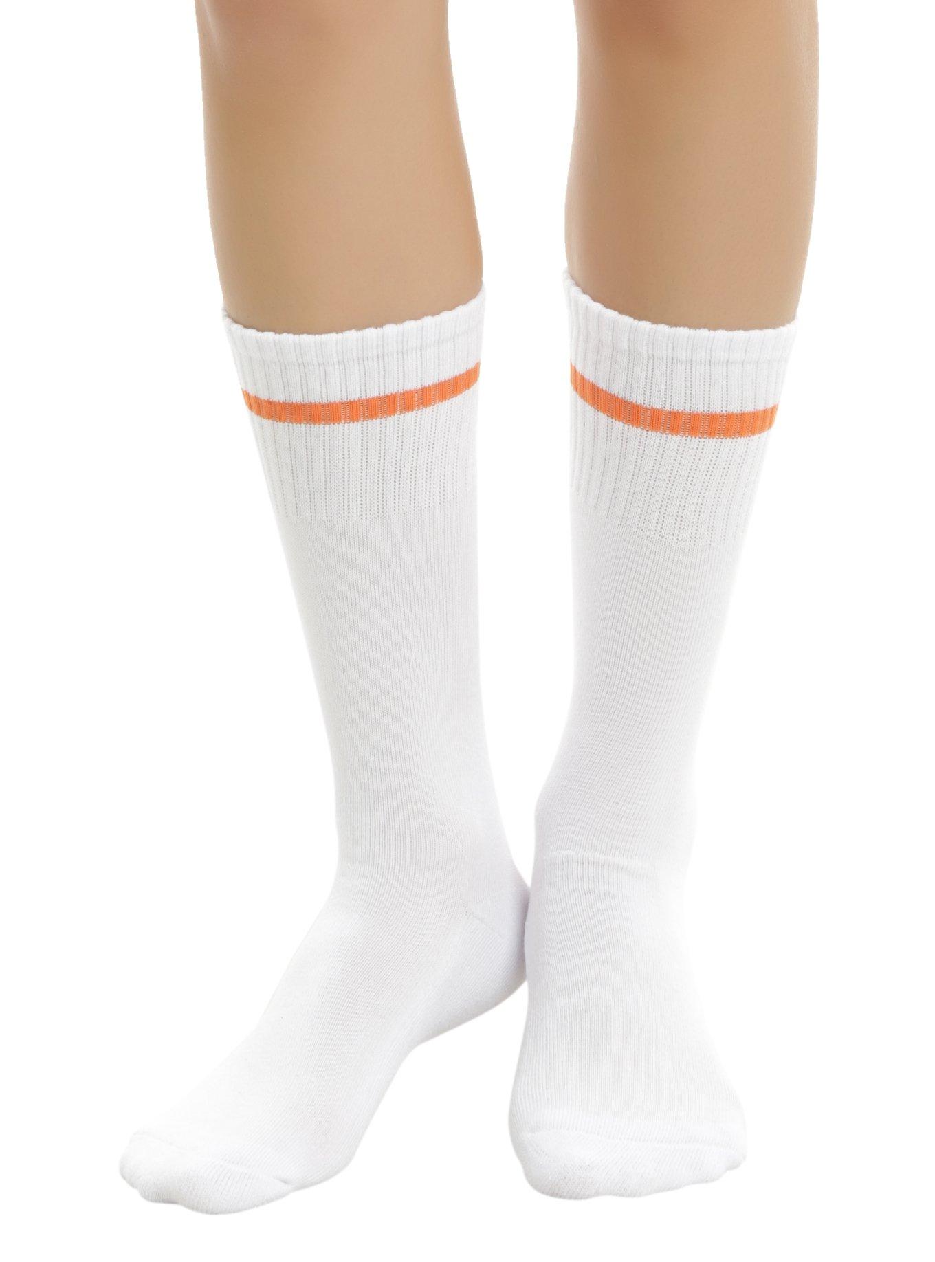 White & Orange Stripe Crew Socks | Hot Topic