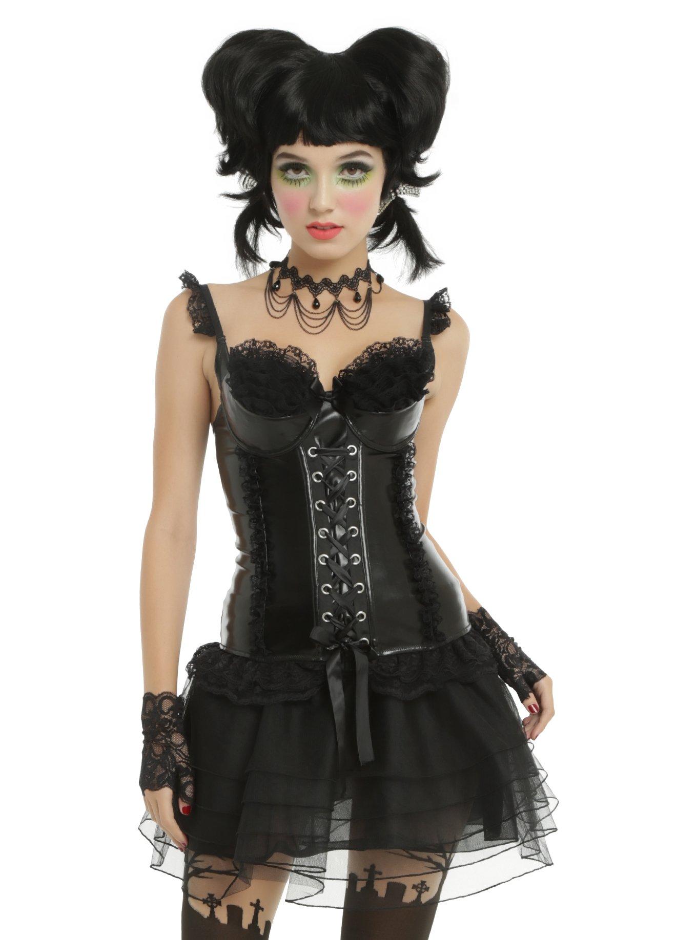 Black Lace & Faux Leather Bustier Corset