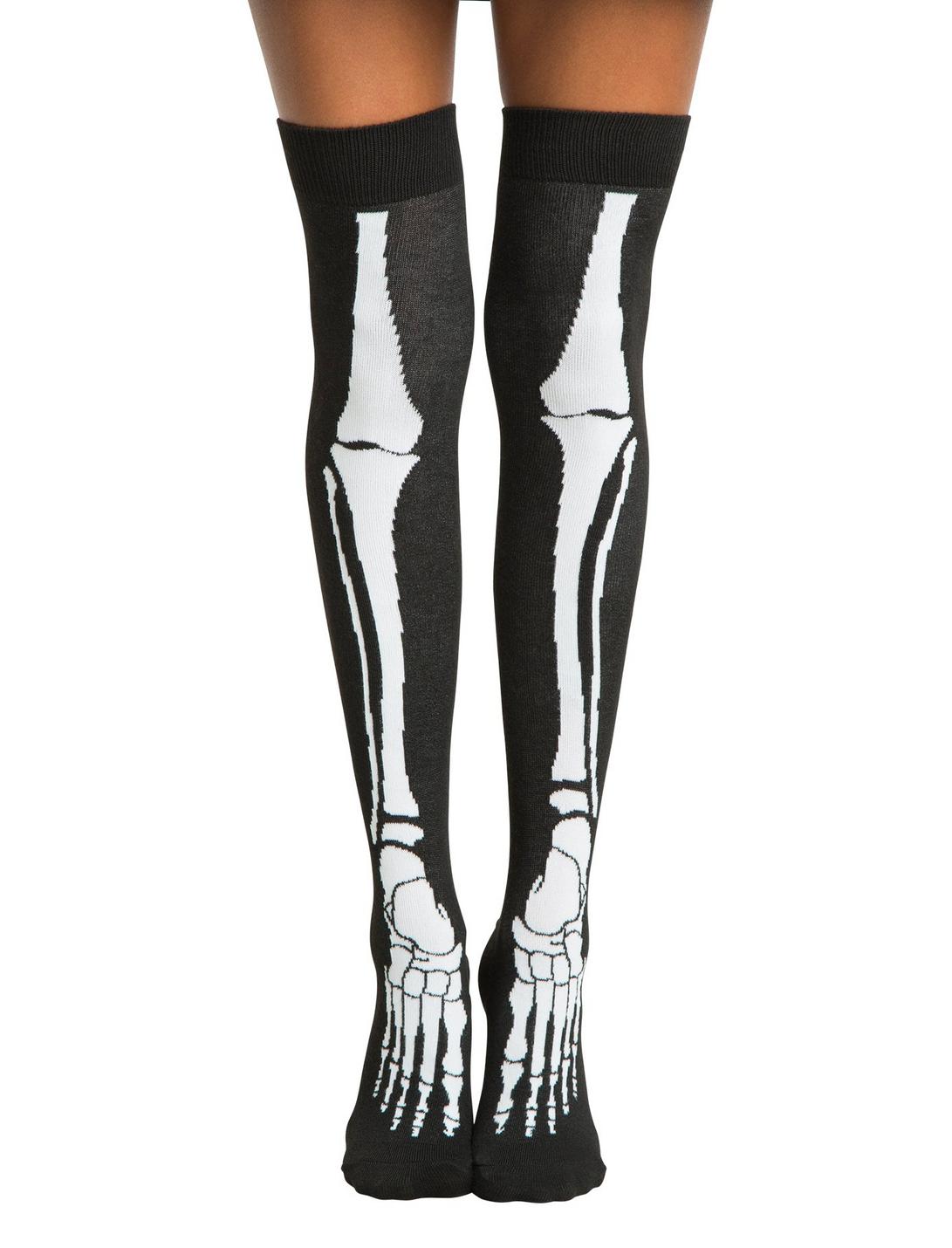 Blackheart Skeleton Over-The-Knee Socks, , hi-res