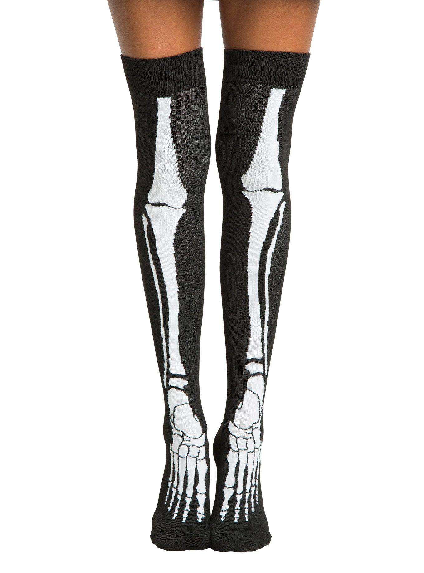 Blackheart Skeleton Over-The-Knee Socks, , hi-res