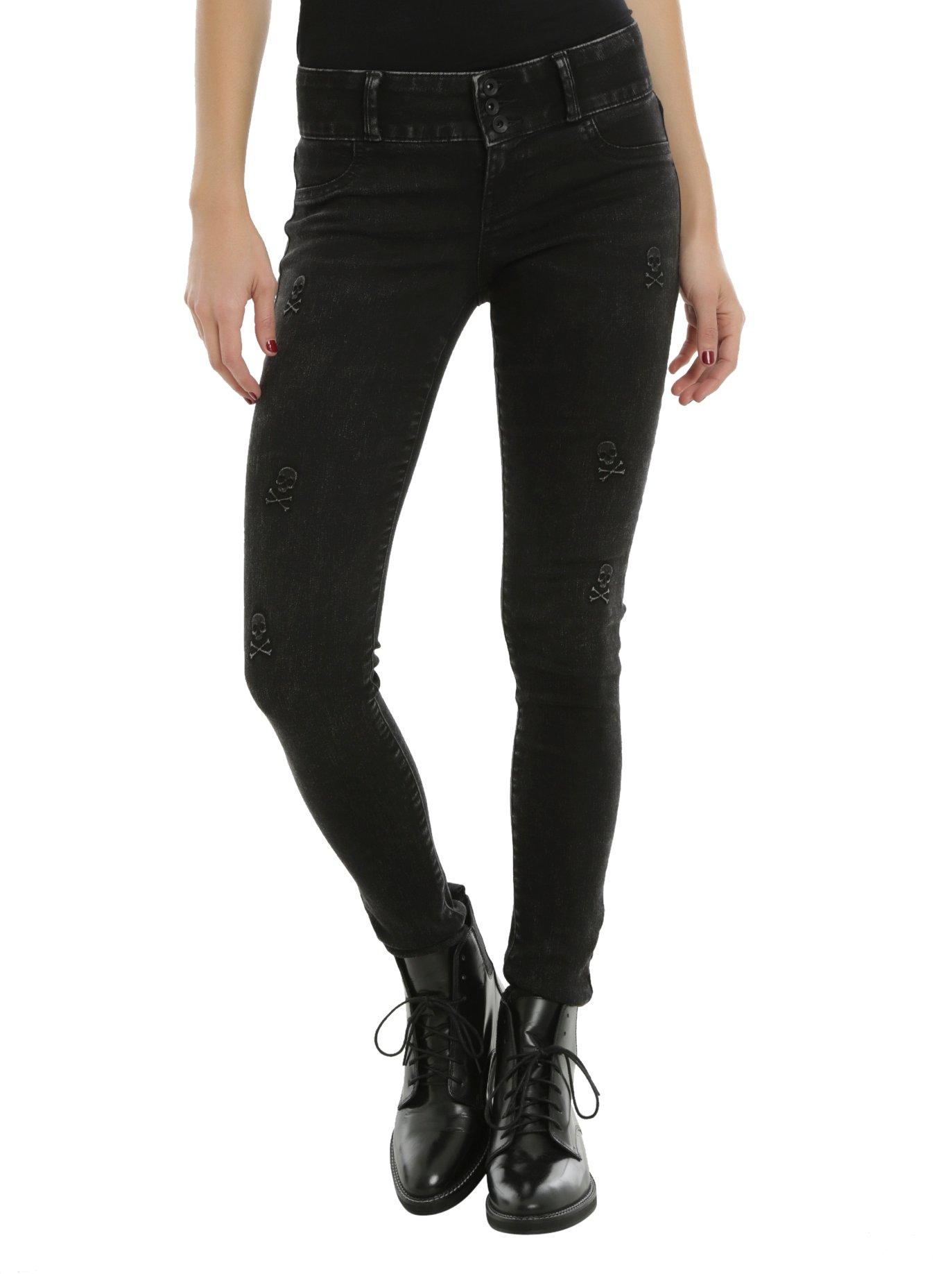 Blackheart Black Embossed Skull Super Skinny Jeans