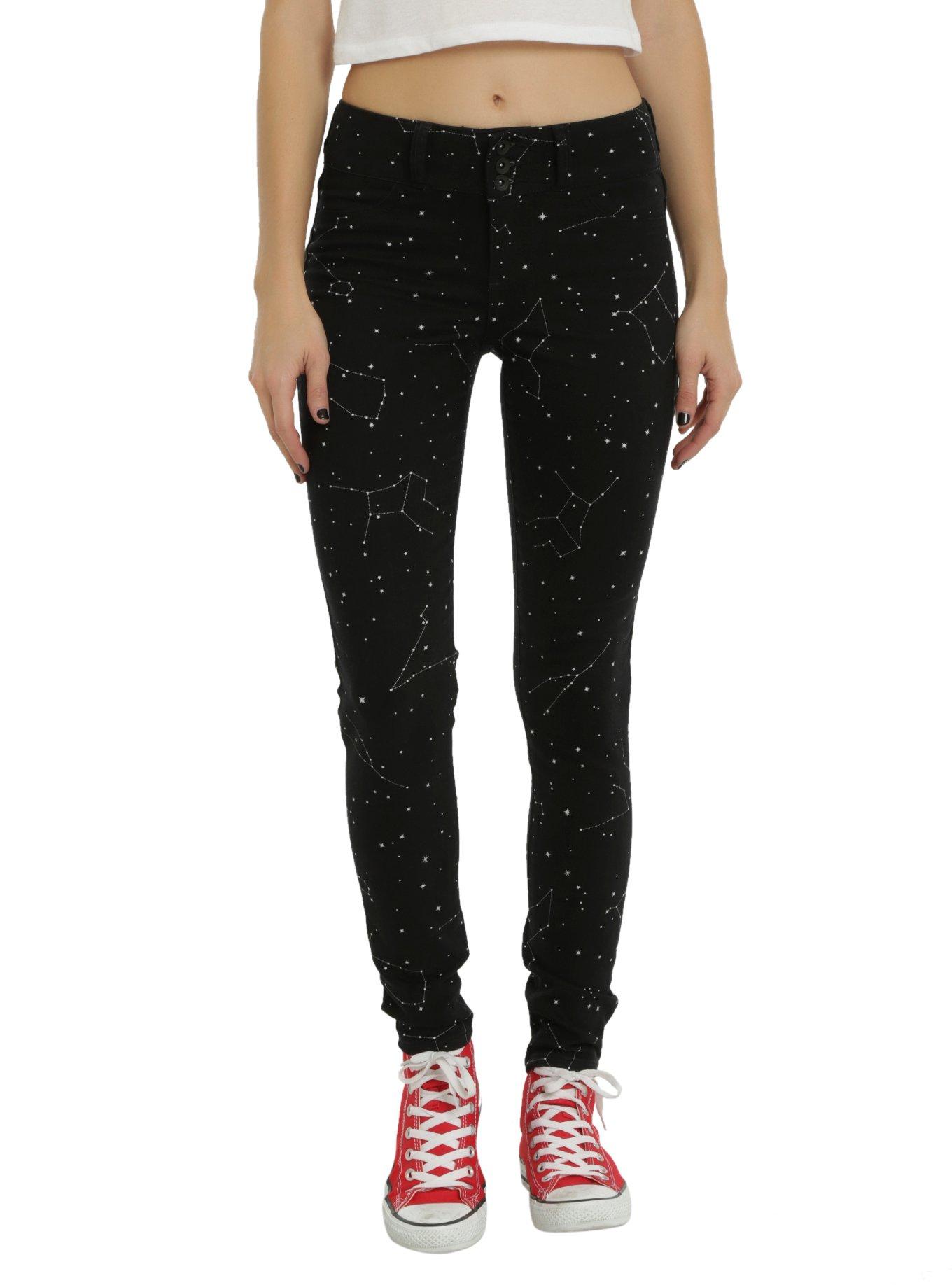 Blackheart Constellation Print Black Super Skinny Jeans, BLACK, hi-res