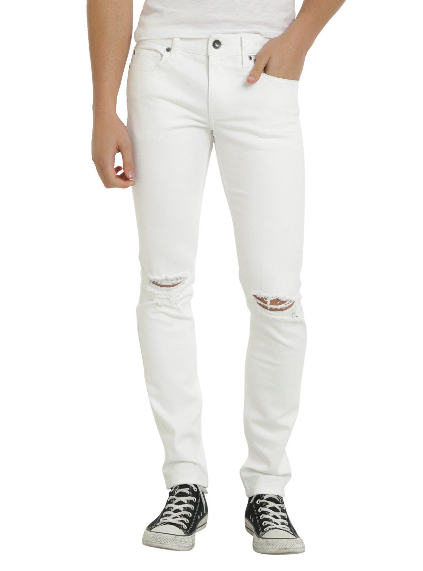 XXX RUDE White Destructed Skinny Jeans, WHITE, hi-res