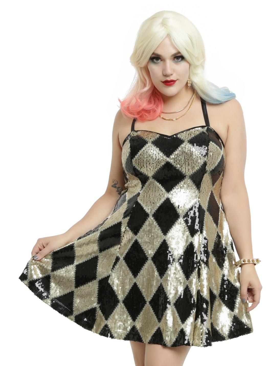 DC Comics Suicide Squad Harley Quinn Sequin Dress Plus Size, GREY, hi-res
