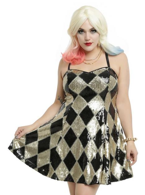 harley quinn black gold dress DC Comics Suicide Squad Sequin Plus Size Homecoming dresses