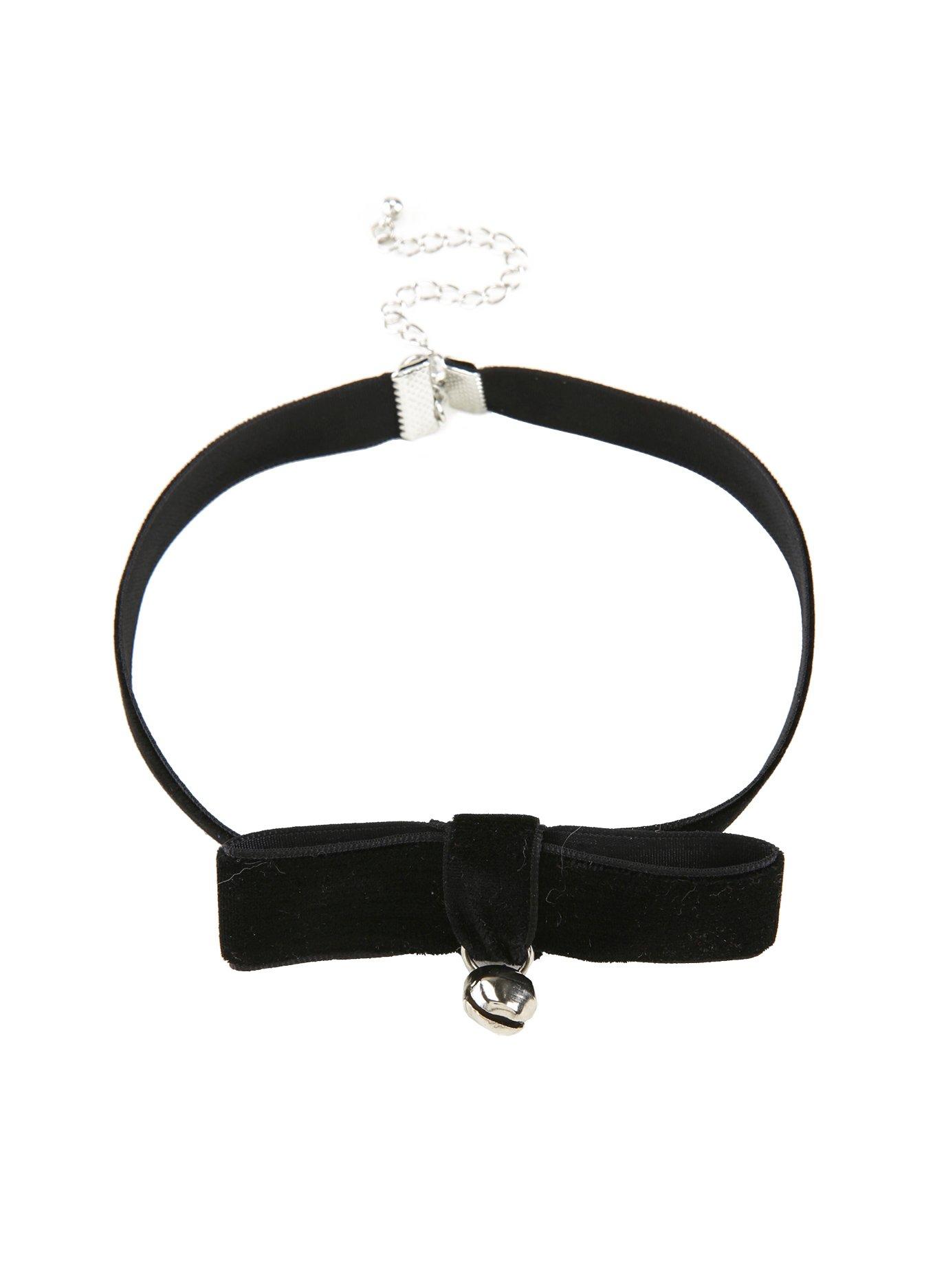 Blackheart Silver Bell Black Velvet Bow Choker, , hi-res