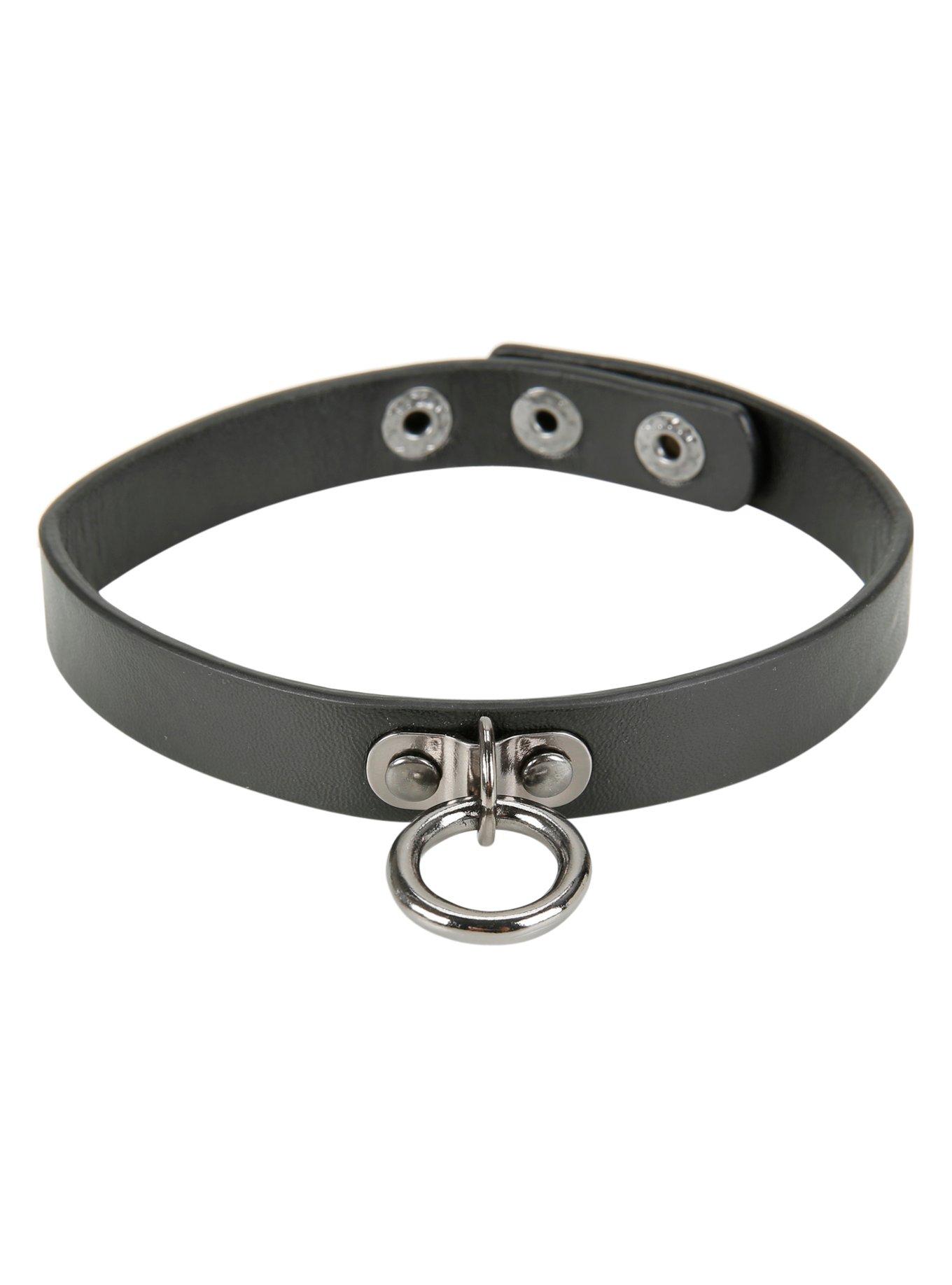 Blackheart Hematite O-Ring Faux Leather Choker, , hi-res