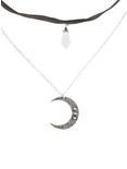 Iridescent Crystal Velvet Choker & Crystal Moon Chain Necklace Set, , hi-res