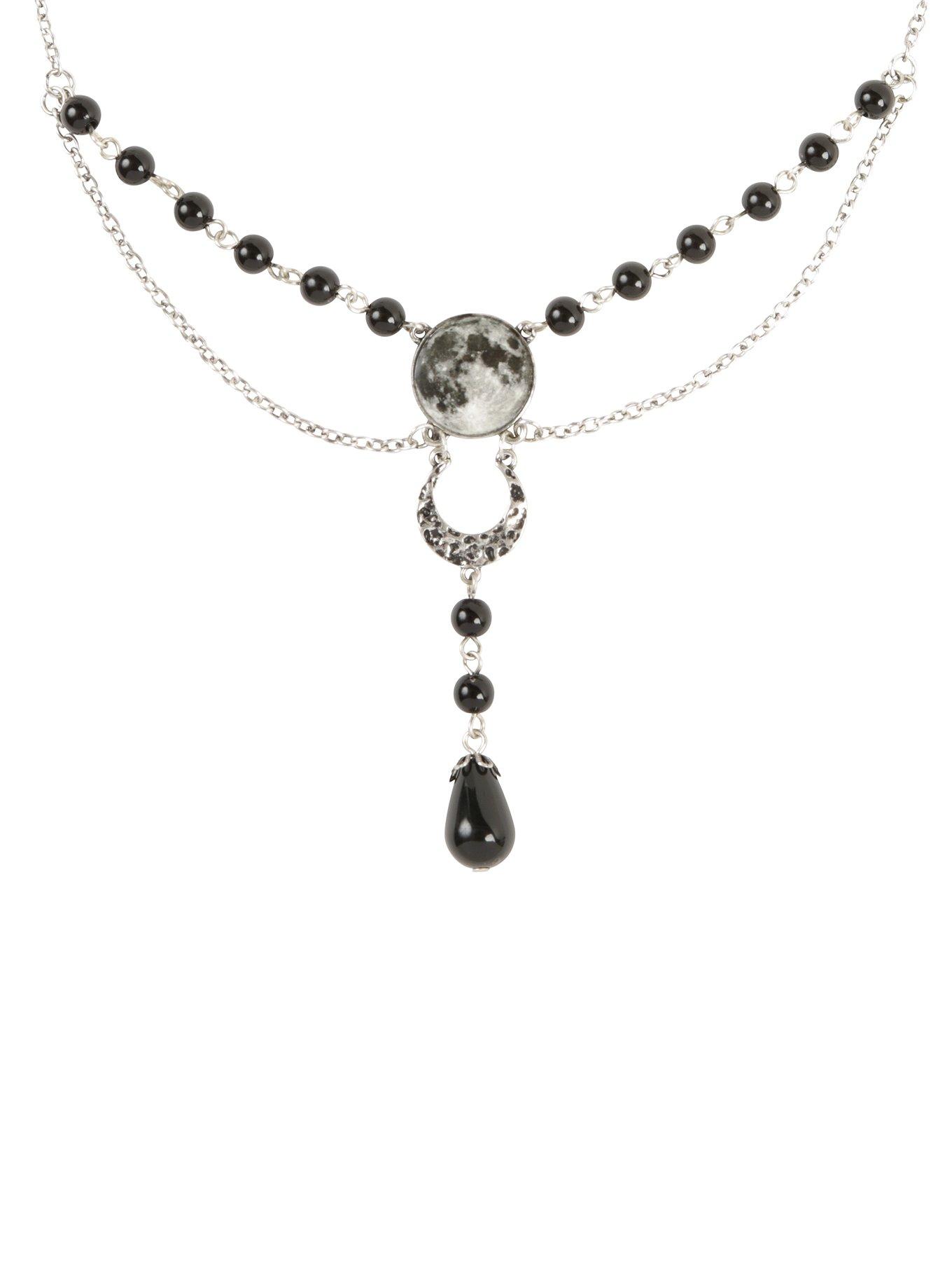 Blackheart Full Moon Black Bead Necklace, , hi-res