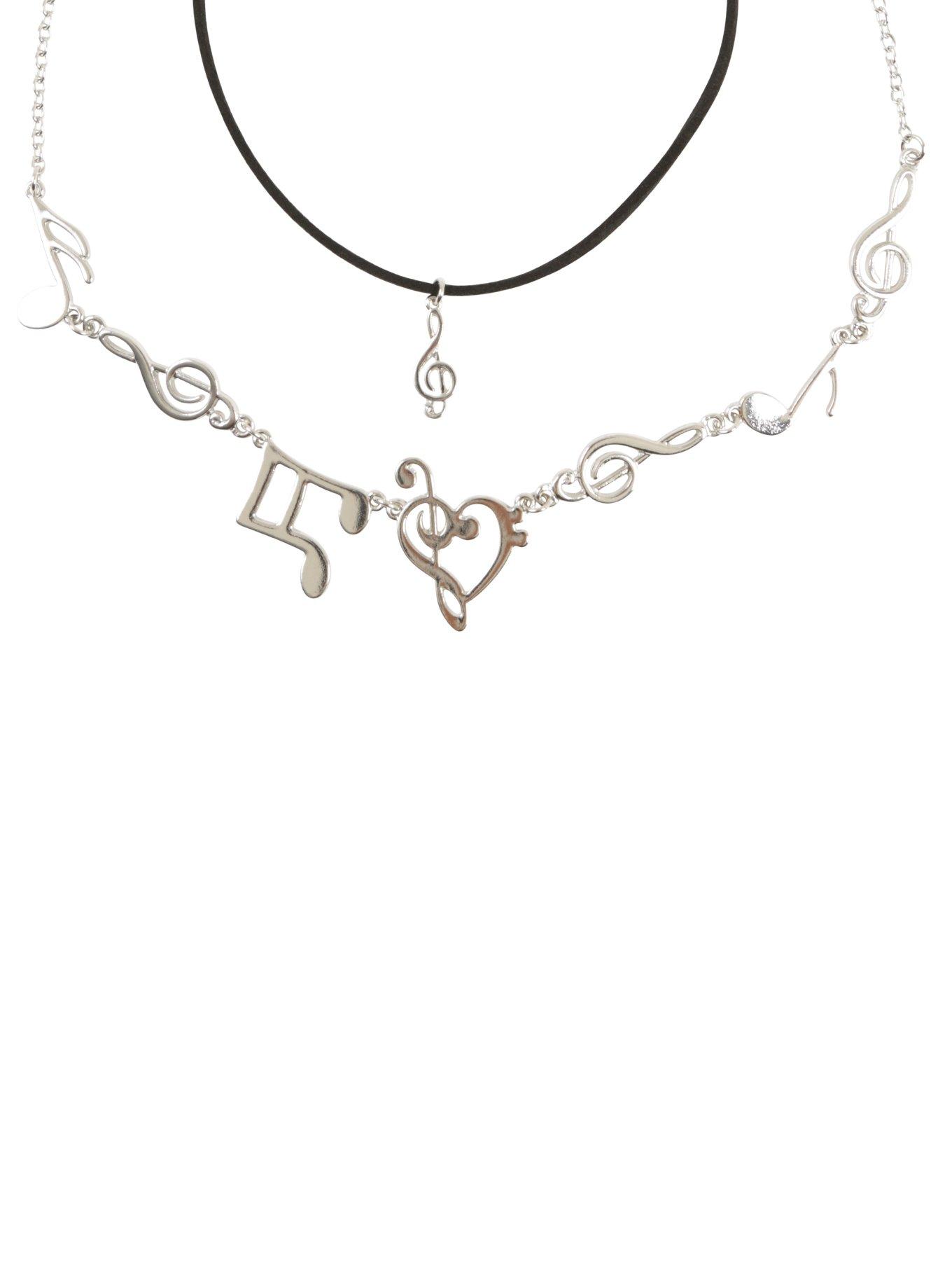 Blackheart Music Note Chain & Treble Clef Cord Layer Necklace, , hi-res