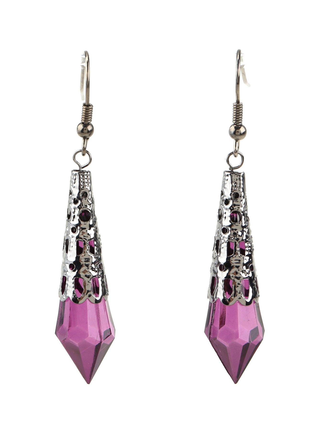 Blackheart Filigree Purple Crystal Drop Earrings, , hi-res