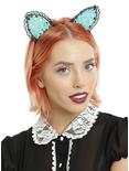 Mint & Black Lace Cat Ear Headband, , hi-res