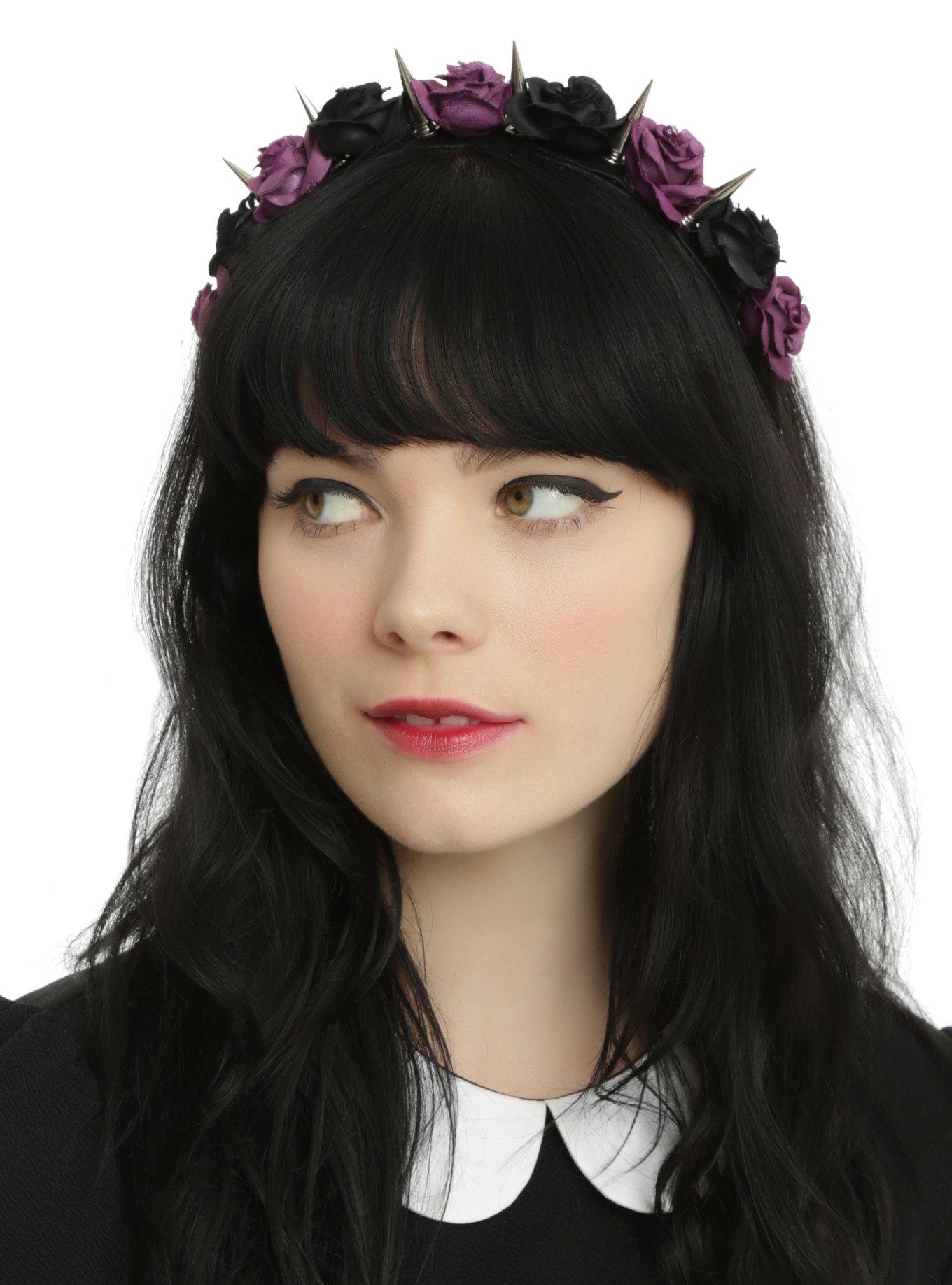 Black & Purple Rose & Silver Spike Headband | Hot Topic display picture 3