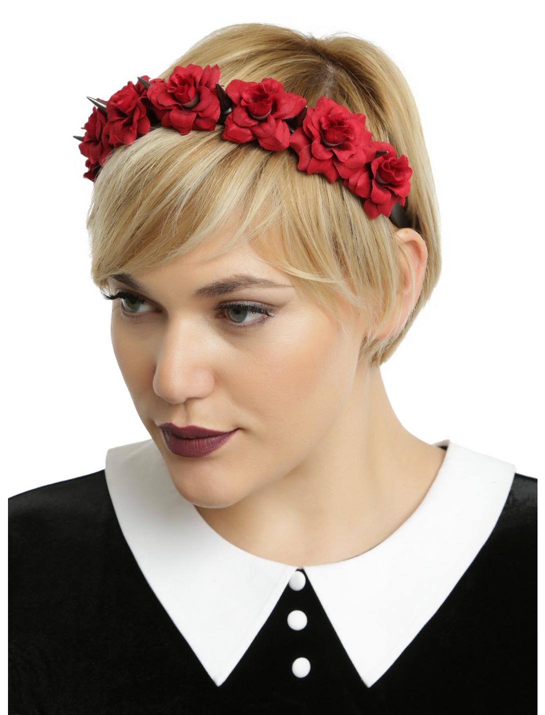 Red Rose & Black Spike Headband, , hi-res
