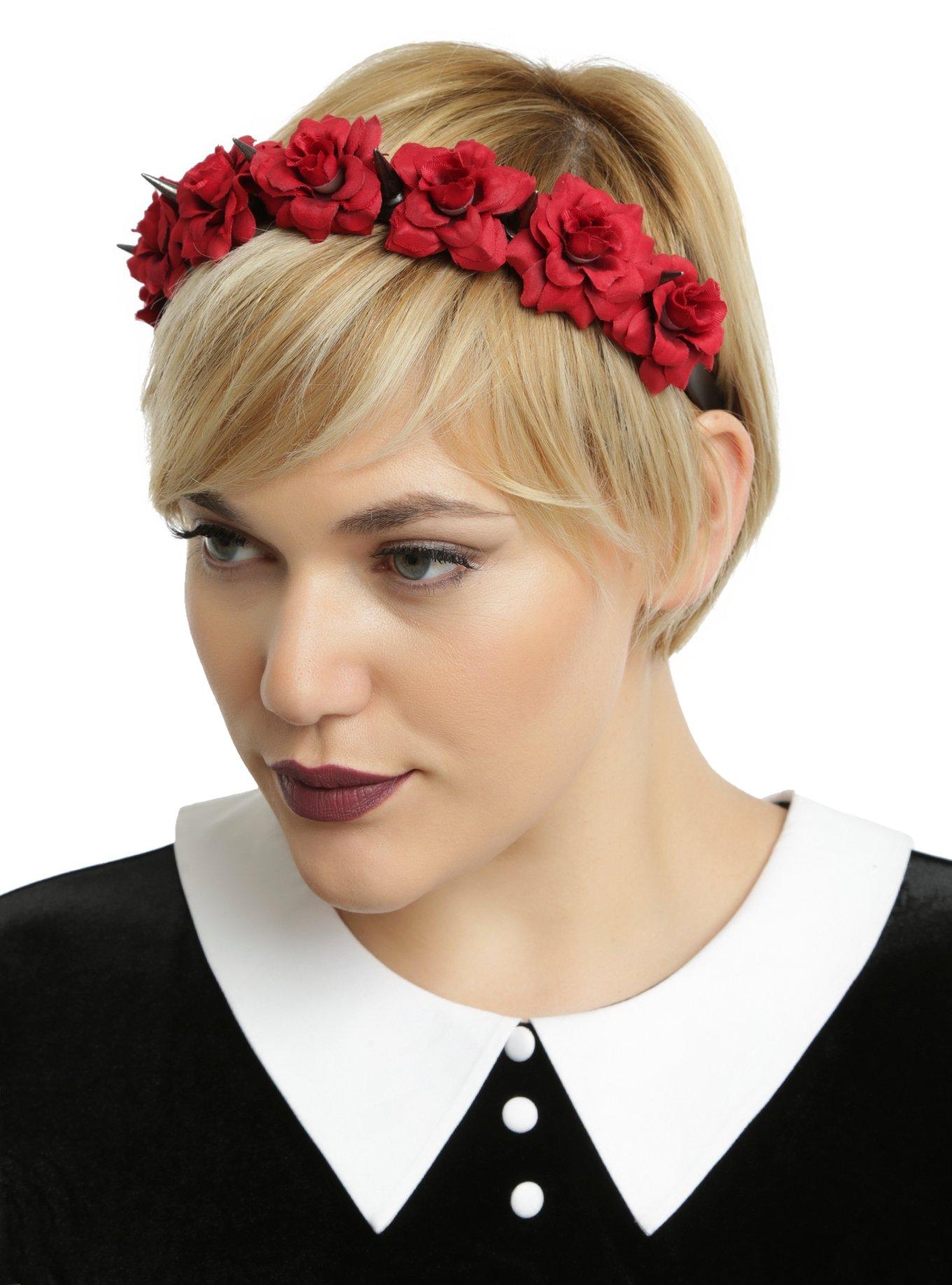 Red Rose & Black Spike Headband, , hi-res