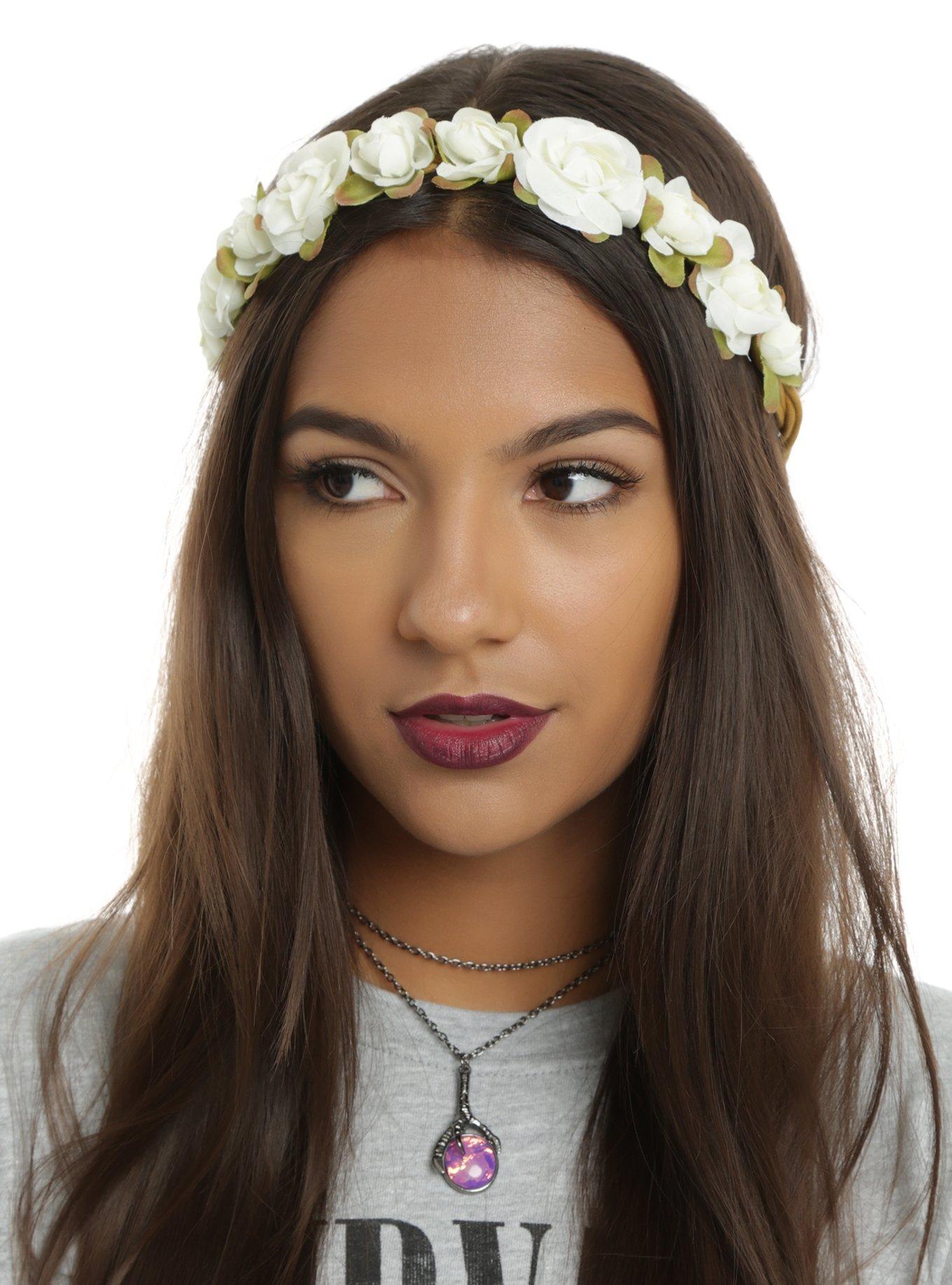 Ivory Floral Branch Stretchy Headband, , hi-res