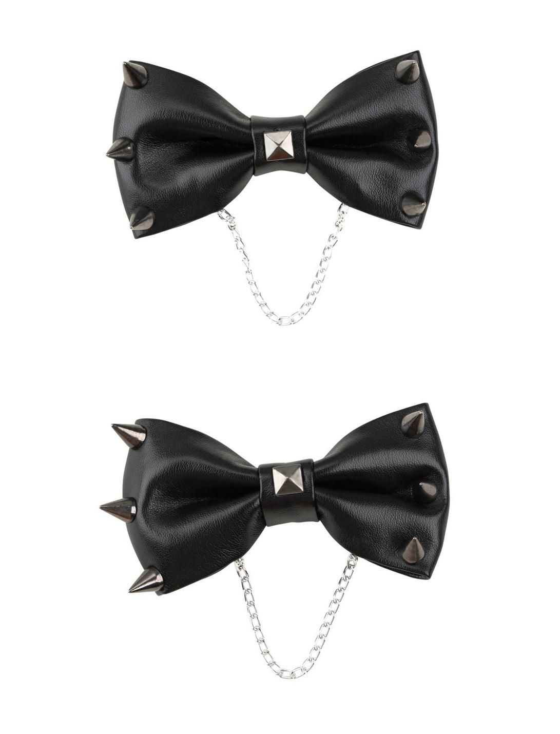 Blackheart Black Faux Leather Spiked Hair Bow 2 Pack, , hi-res