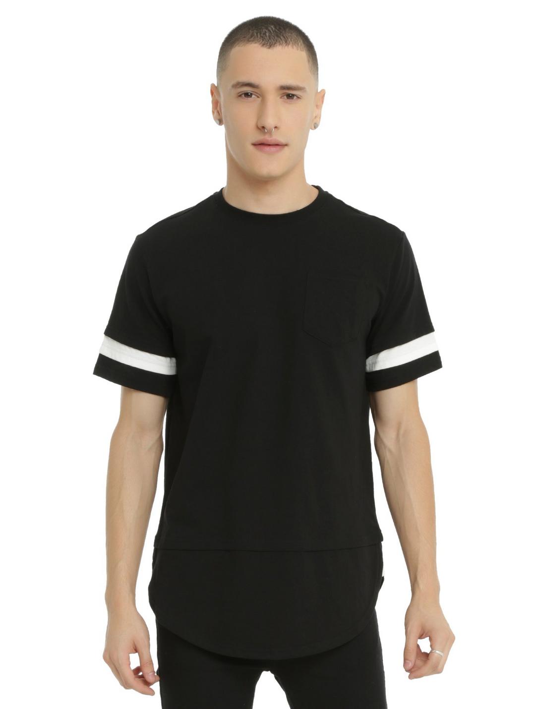 KDNK Black & White Trim Curved Hem T-Shirt, BLACK, hi-res