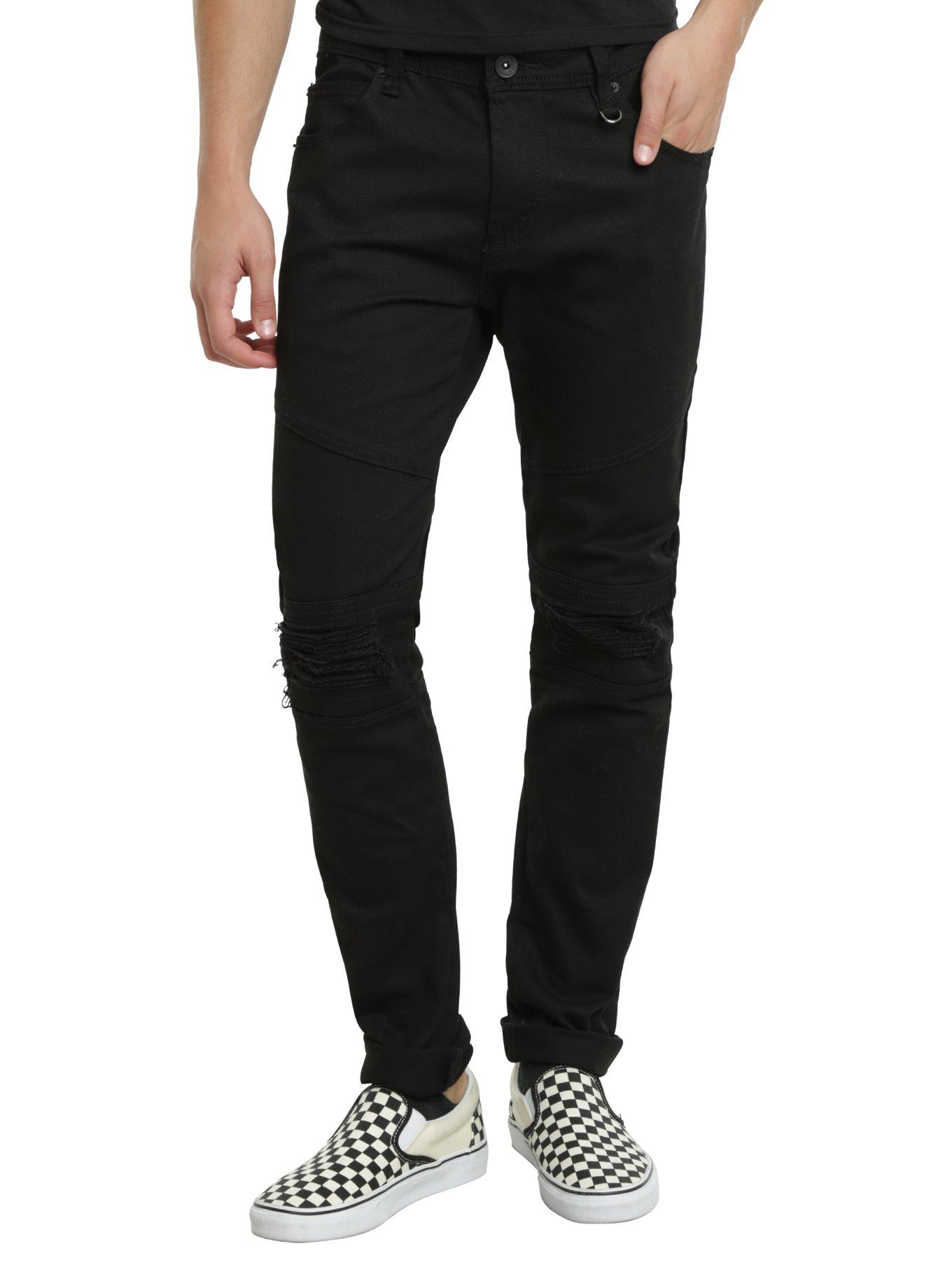 KDNK Black Distressed Knee Skinny Jeans, BLACK, hi-res