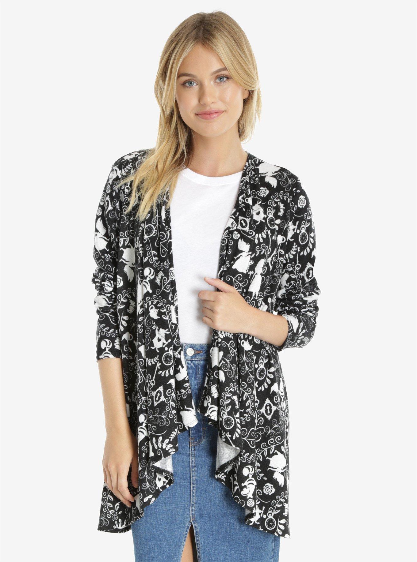 Disney Alice In Wonderland Black And White Flyaway Cardigan, BLACK, hi-res