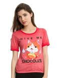 Yo-Kai Watch Jibanyan Chocolate Girls Ringer T-Shirt, RED, hi-res