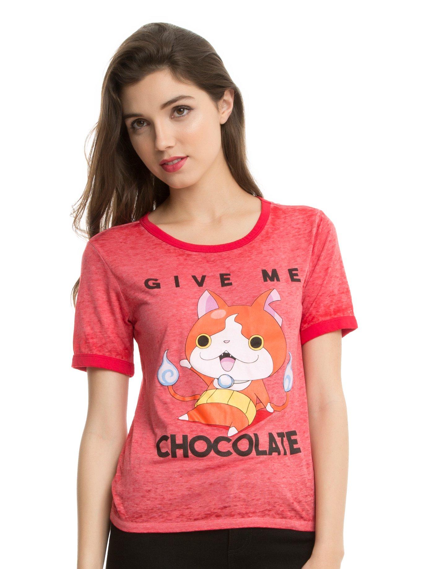Yo-Kai Watch Jibanyan Chocolate Girls Ringer T-Shirt, RED, hi-res