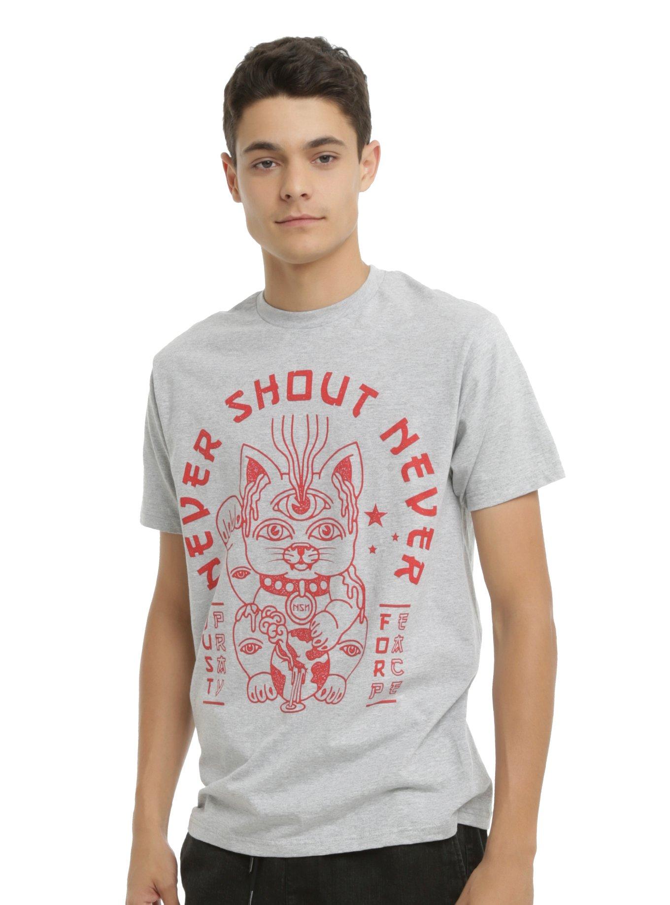 Never Shout Never Lucky Cat T-Shirt, HEATHER GREY, hi-res