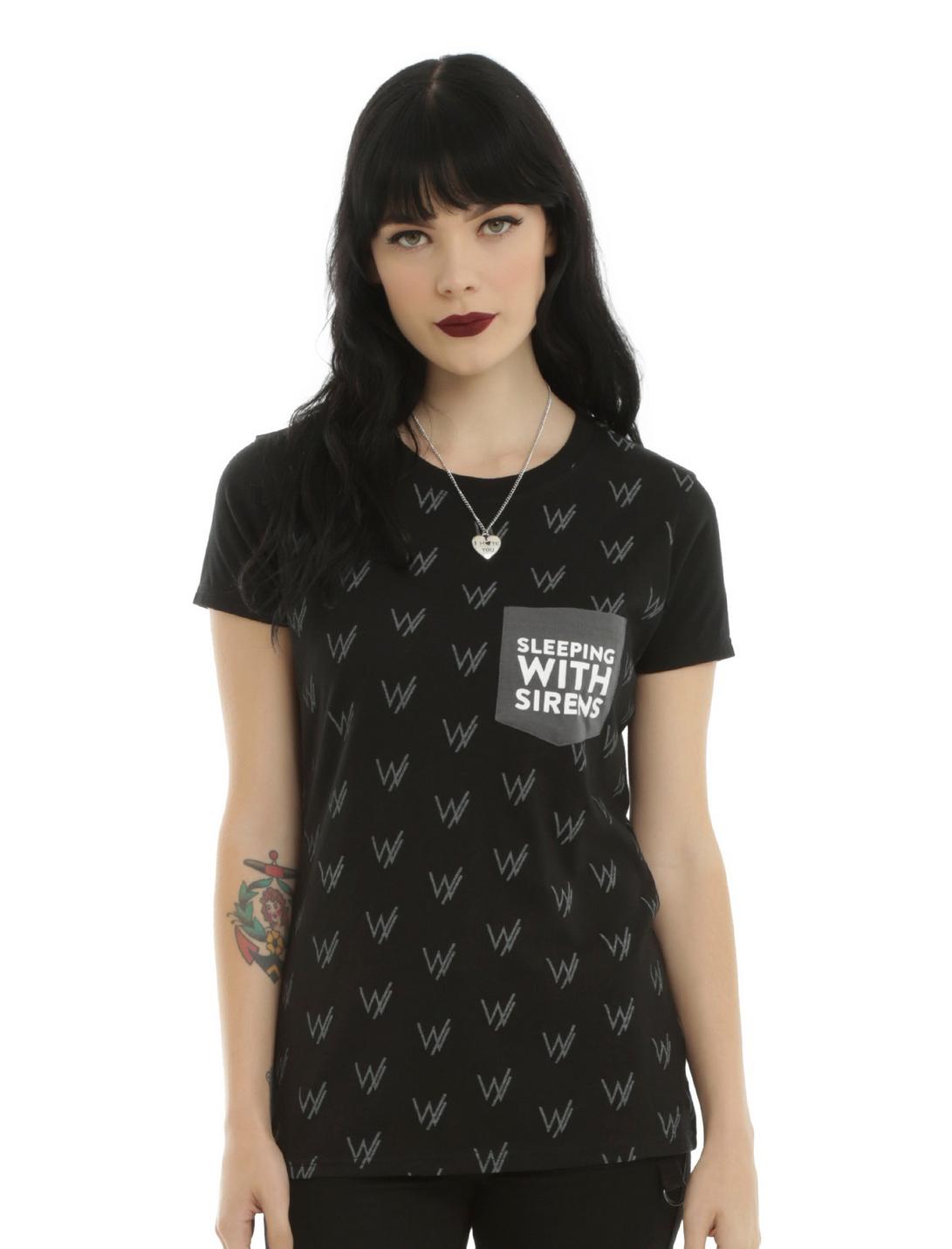 Sleeping With Sirens Logo Print Girls Pocket T-Shirt, BLACK, hi-res
