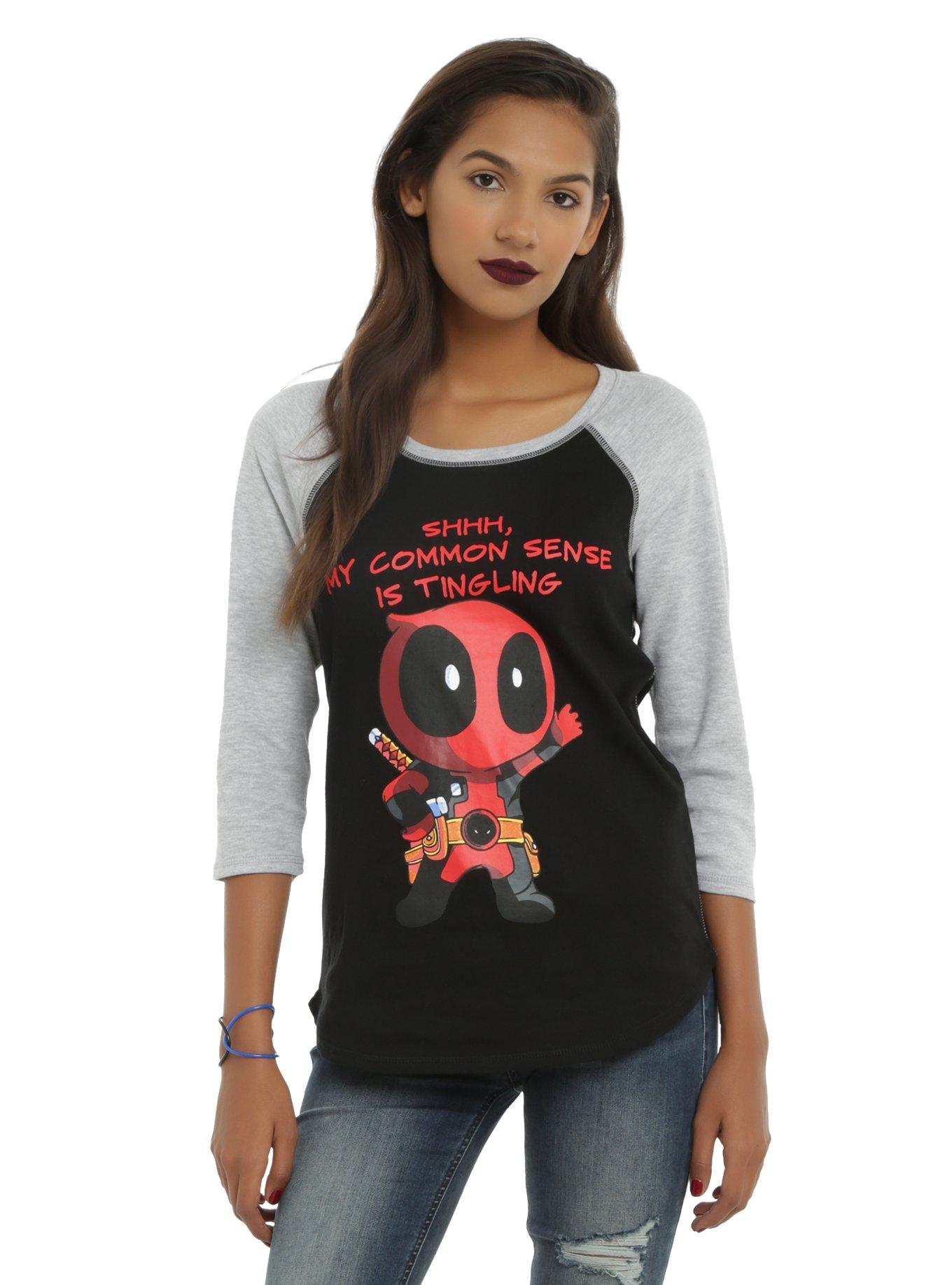 Marvel Deadpool Common Sense Tingling Girls Reversible Raglan, BLACK, hi-res