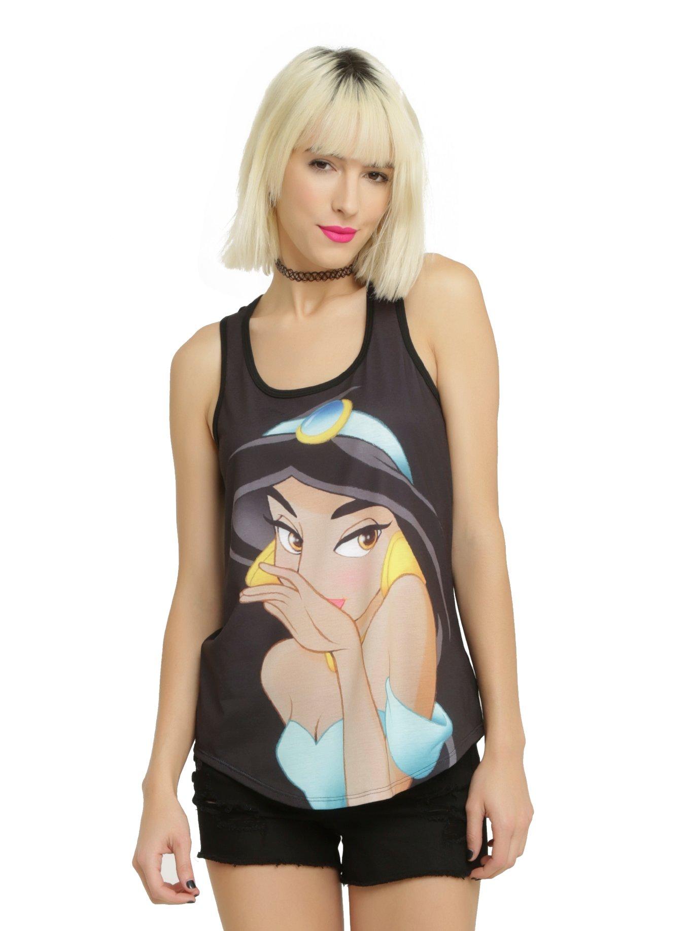 Disney Aladdin Jasmine Coy Face Girls Tank Top, BLACK, hi-res