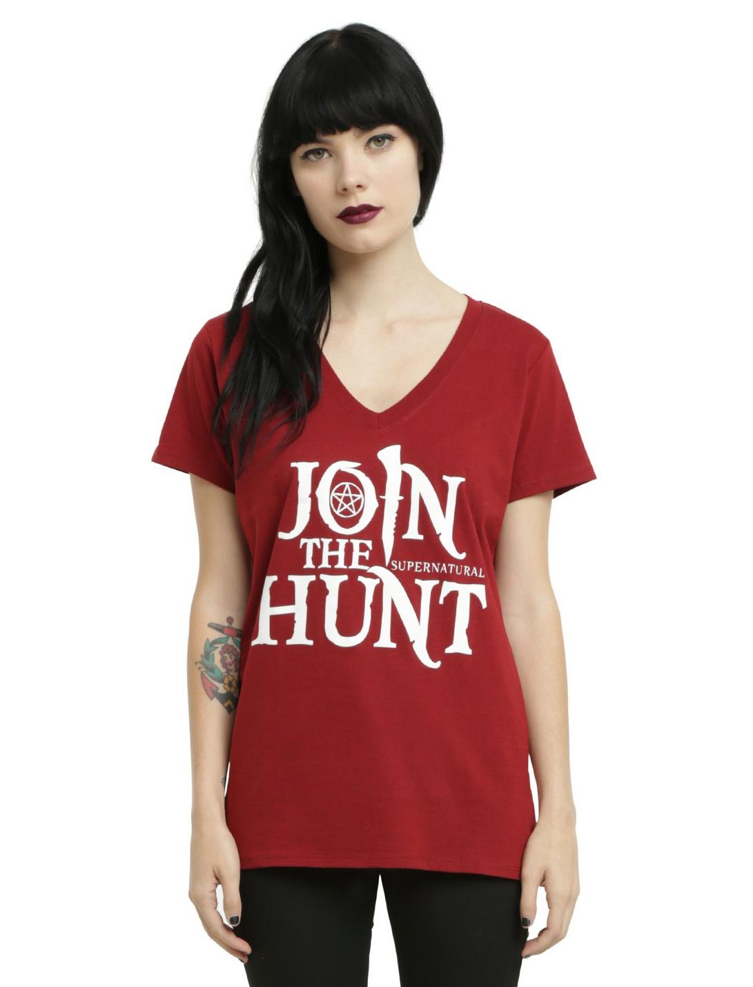 Supernatural Join The Hunt Girls Burgundy T-Shirt, BURGUNDY, hi-res