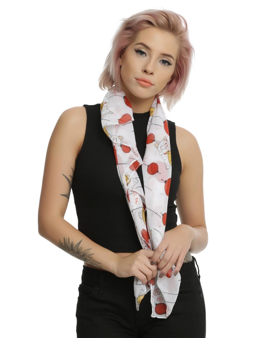 Lucky Cat Oblong Scarf, , hi-res