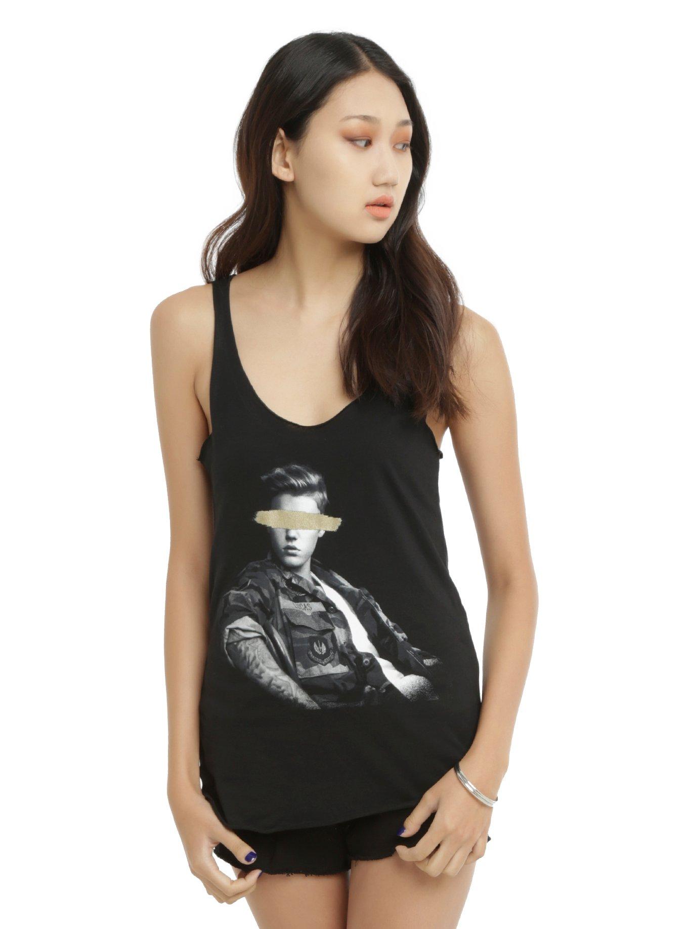 Justin Bieber Blocked Eyes Girls Tank Top, BLACK, hi-res