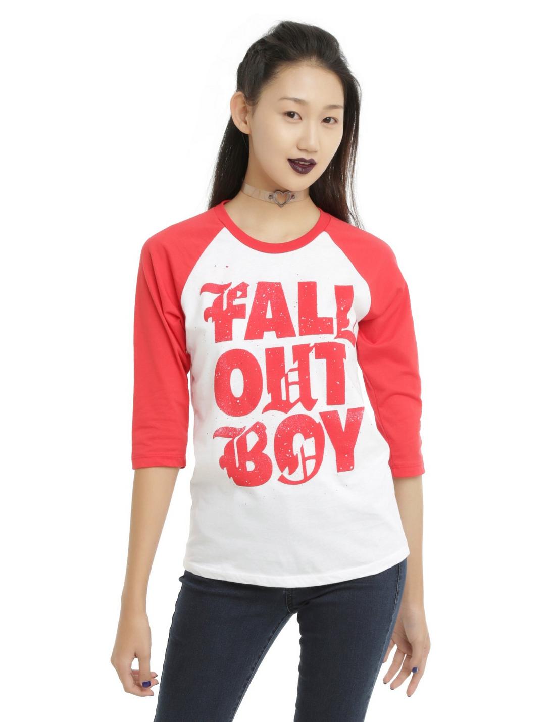 Fall Out Boy Red Logo Girls Raglan, WHITE, hi-res