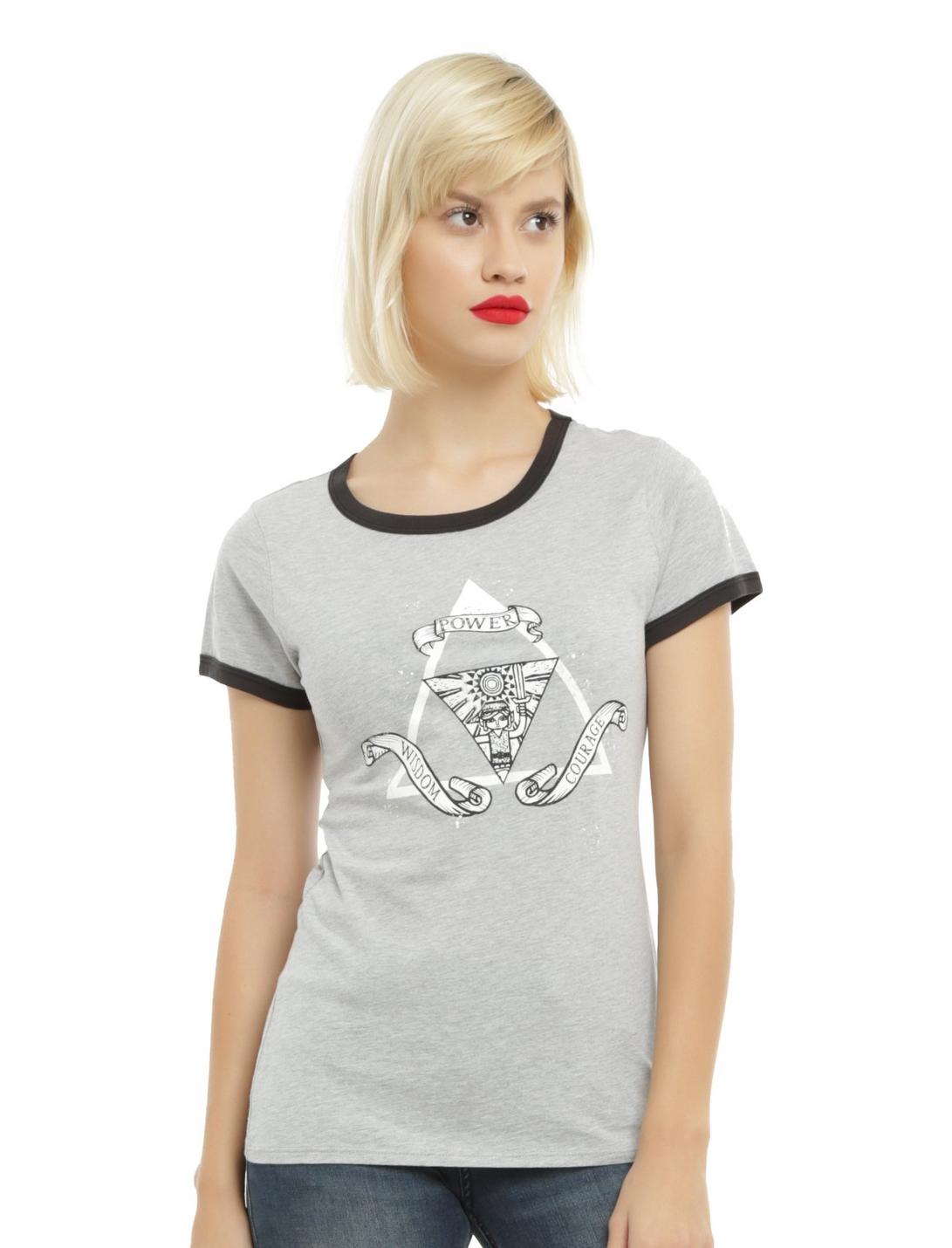 The Legend Of Zelda Power Wisdom Courage Girls Ringer T-Shirt, BLACK, hi-res