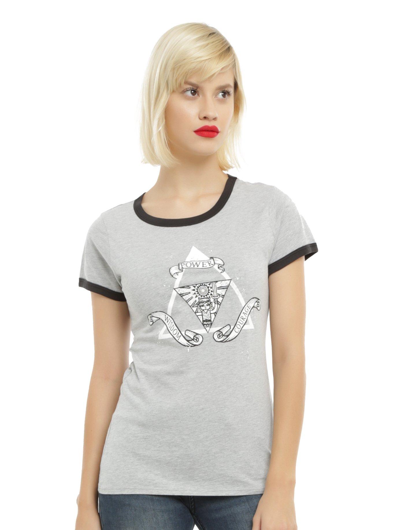 The Legend Of Zelda Power Wisdom Courage Girls Ringer T-Shirt, BLACK, hi-res