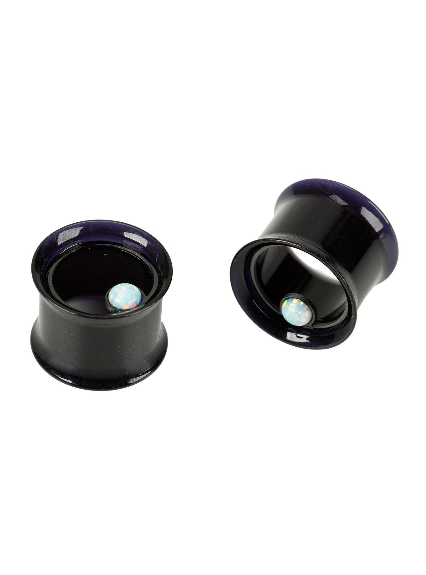 Acrylic Black Opal Tunnel Plug 2 Pack, BLACK, hi-res