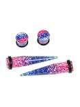 Acrylic Pink & Blue Glitter Taper & Plug 4 Pack, MULTI, hi-res