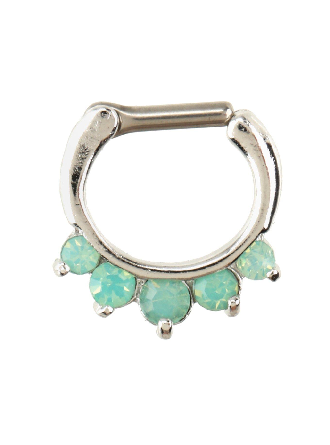 Silver Mint CZ Septum Clicker, MINT GREEN, hi-res