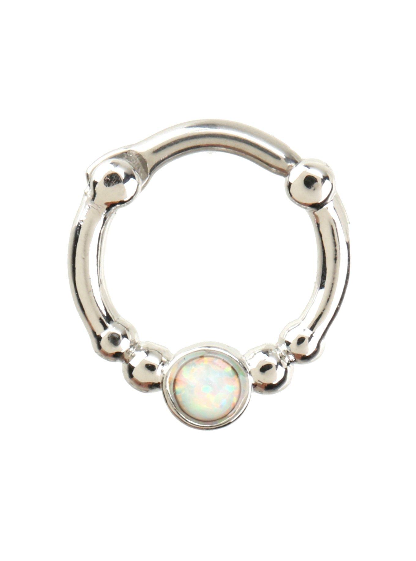 Silver Opal Circle Septum Clicker, GOLD, hi-res