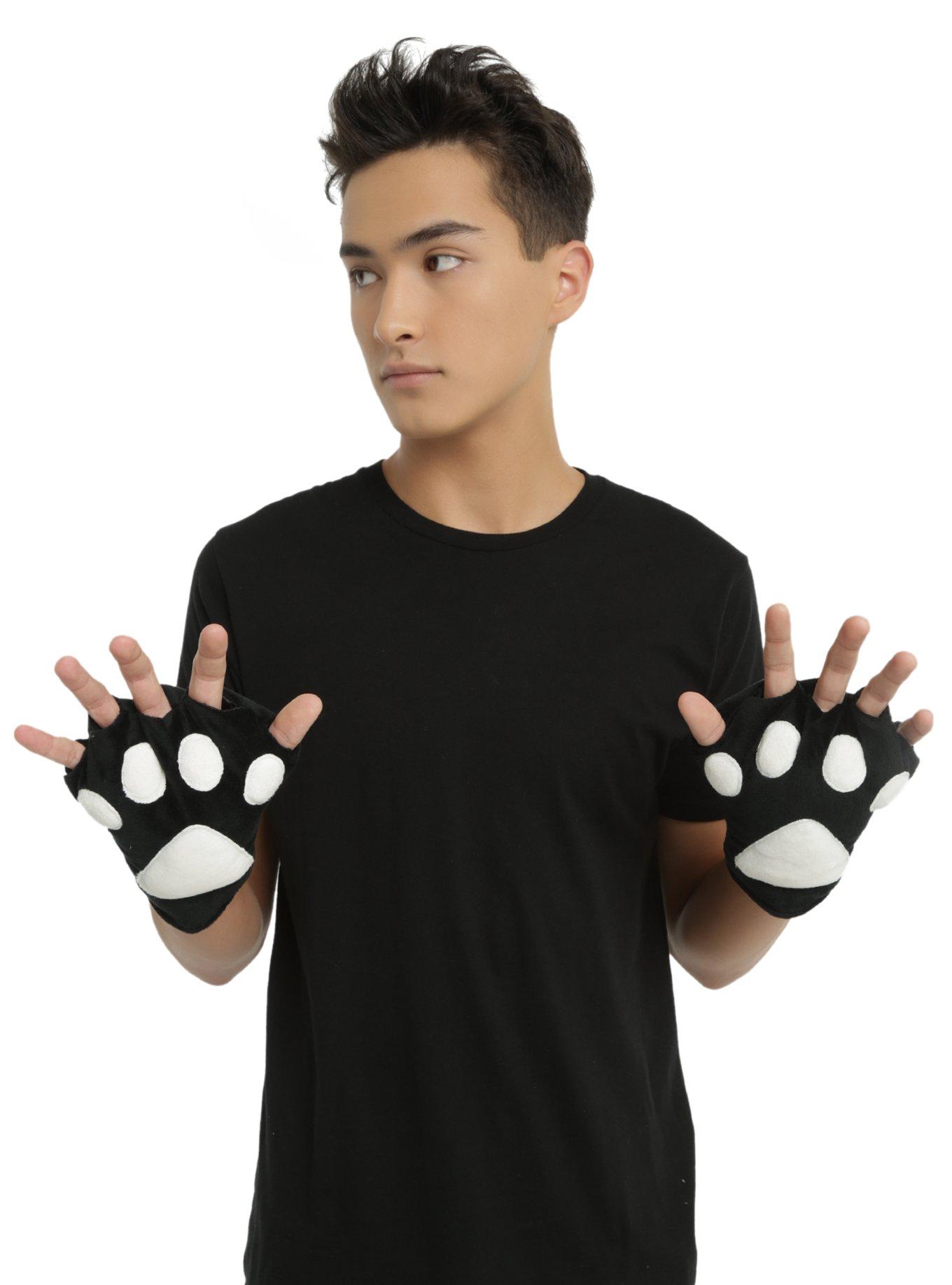 Black & White Paw Fingerless Gloves, , hi-res