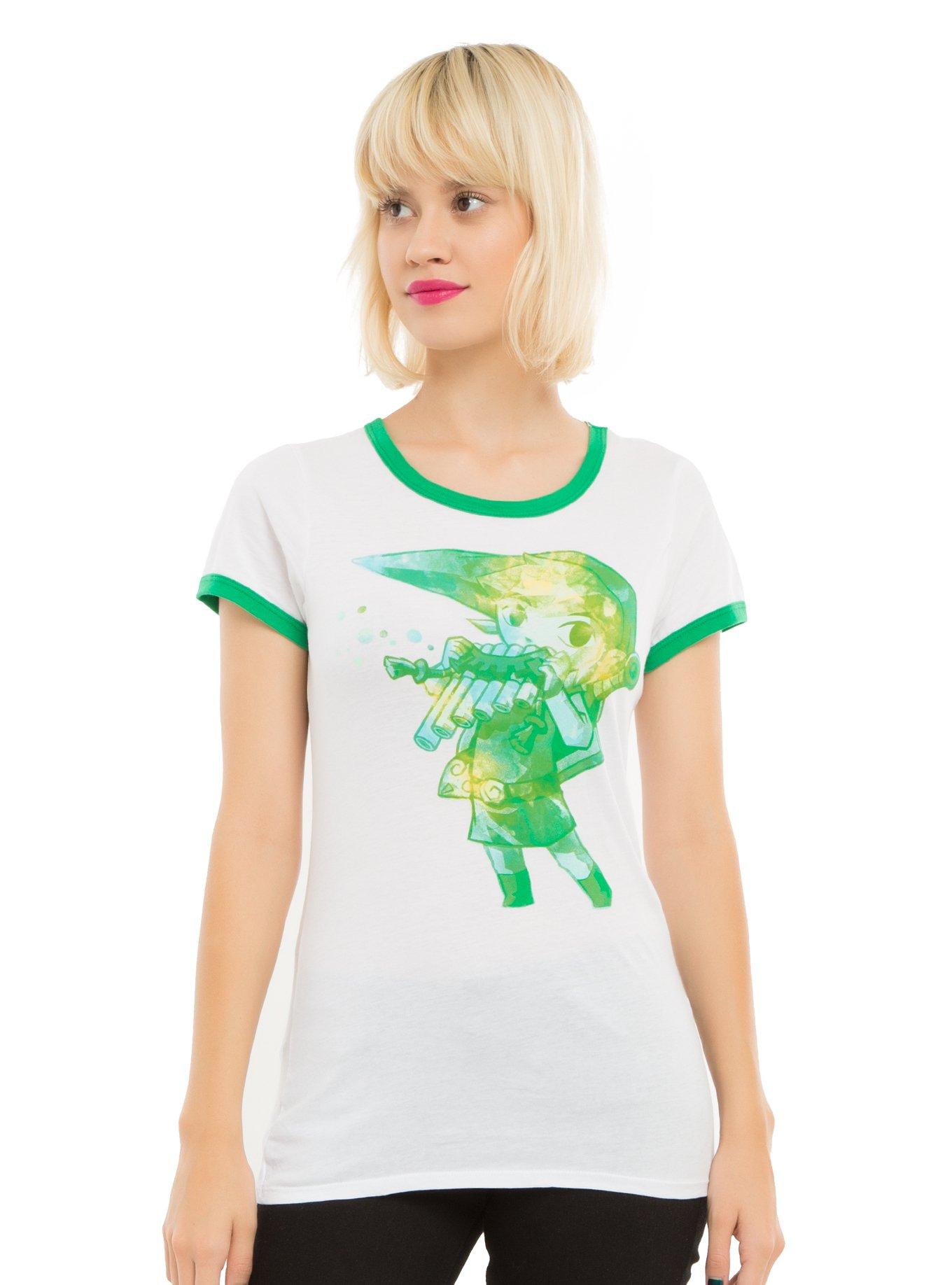 The Legend Of Zelda Link Spirit Flute Girls Ringer T-Shirt , WHITE, hi-res