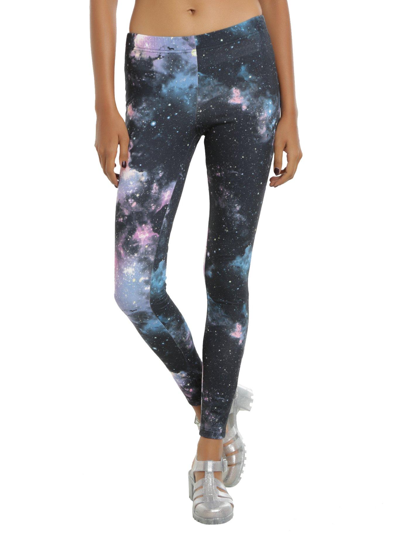 Blackheart Purple & Pink Galaxy Print Leggings, PURPLE, hi-res