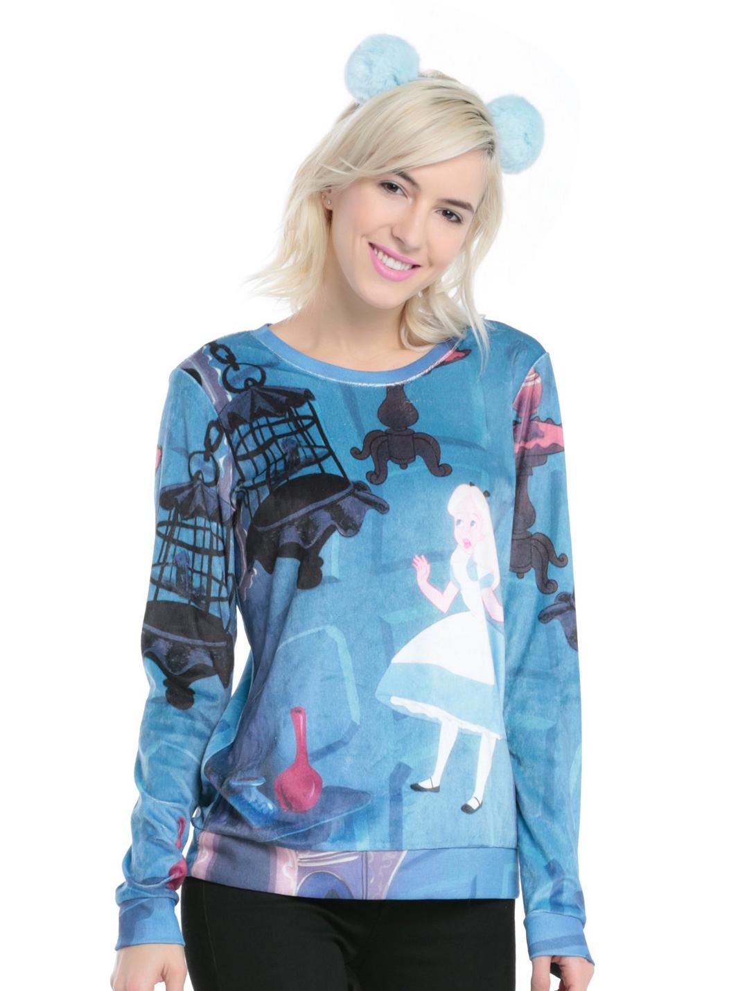 Disney Alice In Wonderland Velour Girls Sweater, BLUE, hi-res