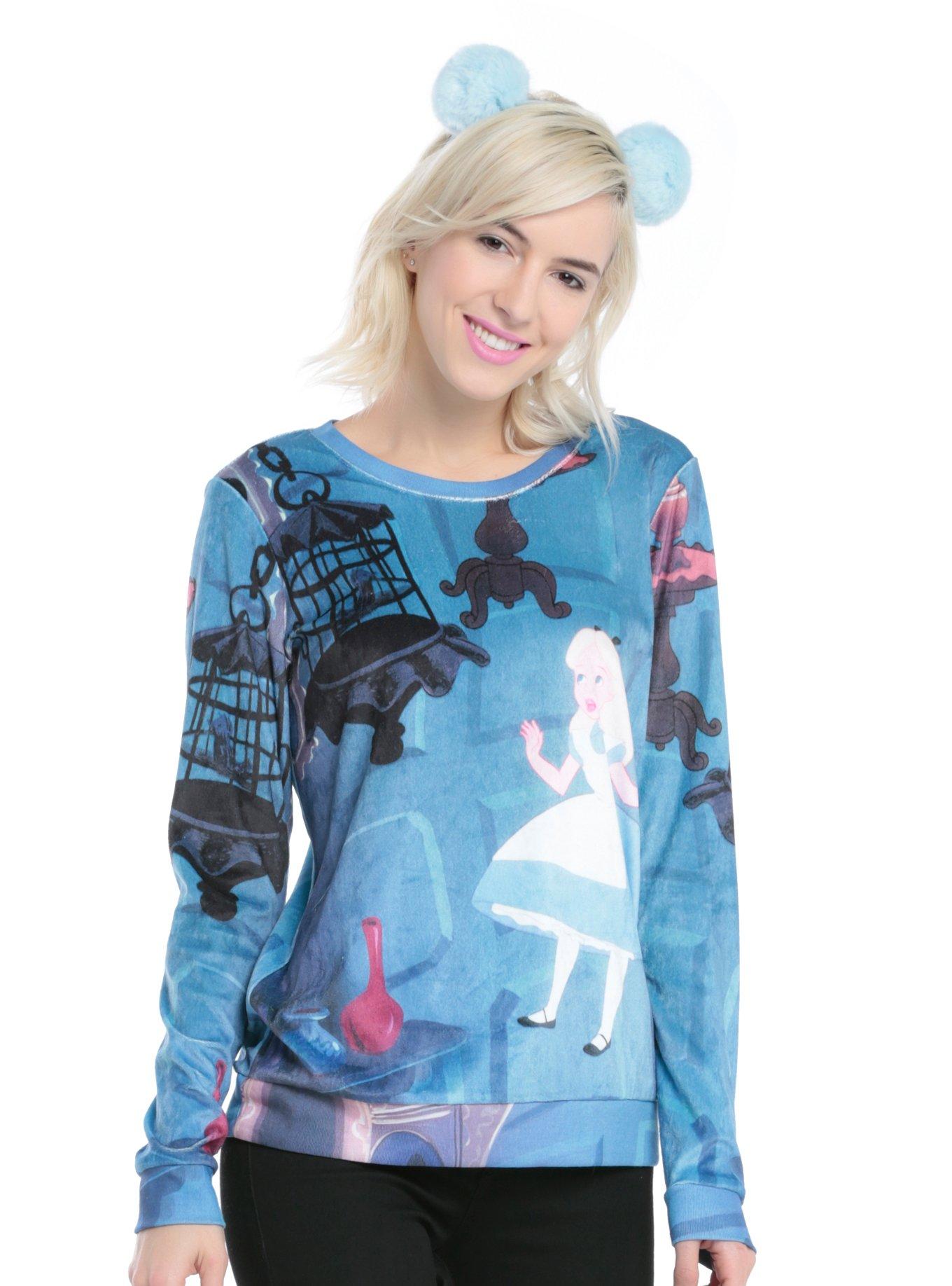 Disney Alice In Wonderland Velour Girls Sweater, BLUE, hi-res